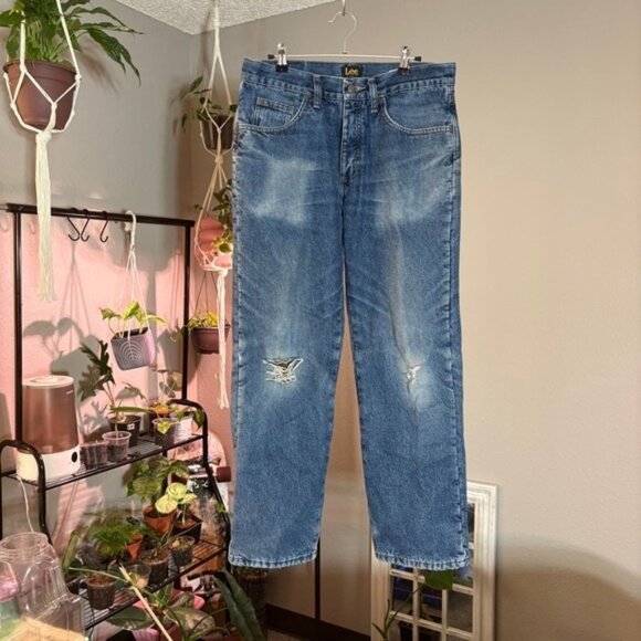 Lee Relaxed Fit Jeans Fleece Lined Distressed Denim Pants 31x30 - Picture 1 of 4